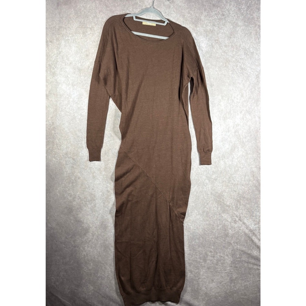 Free-est Sweater Dress Womens Size XS Brown Linen Blend Knit Long Sleeve Midi
